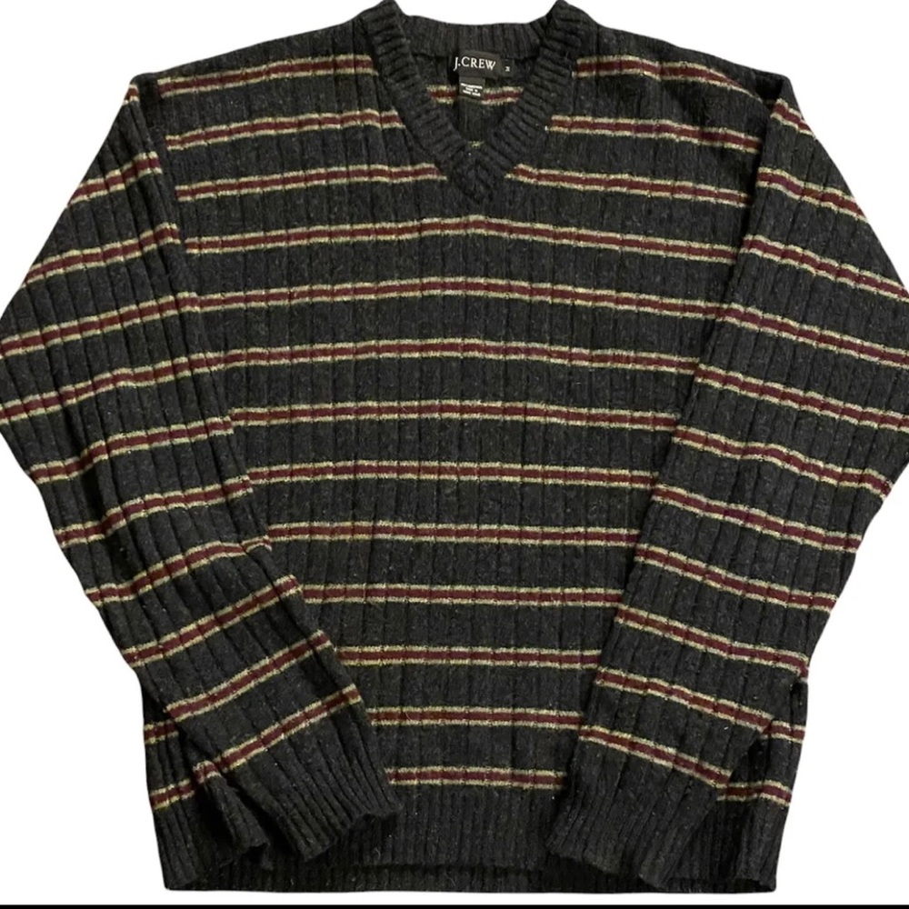 J Crew Lambs Wool Sweater Size M Multicolored 100%  V-Neck Pull Over Long Slv